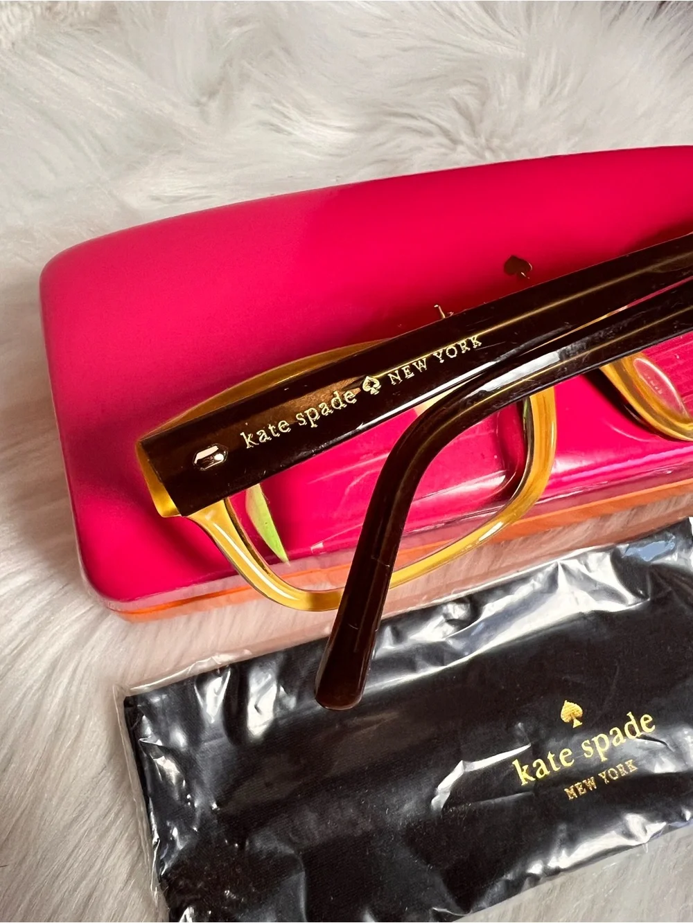 kate spade Brown Tortoiseshell Women’s Eyeglasses with Hot Pink and Orange Case